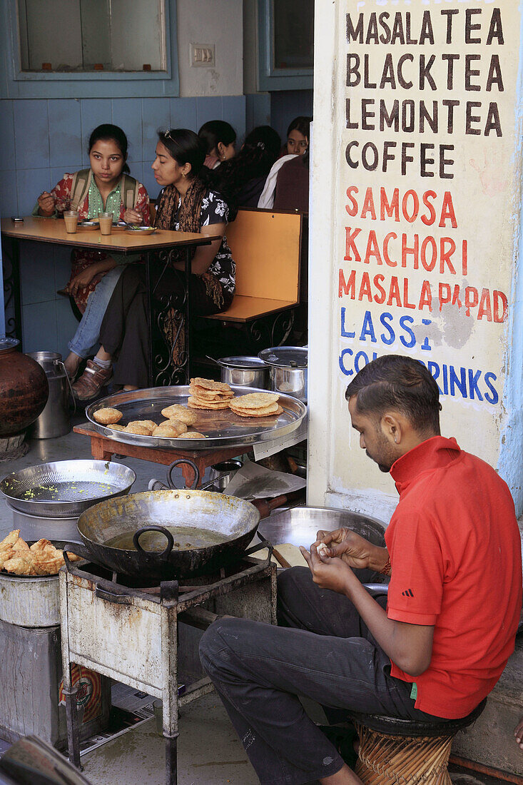 India,  Rajasthan,  Udaipur,  street food stall,  people