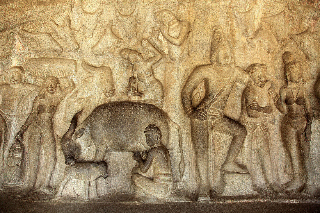 India,  Tamil Nadu,  Mamallapuram,  Mahabalipuram,  Krishna Mandapam temple