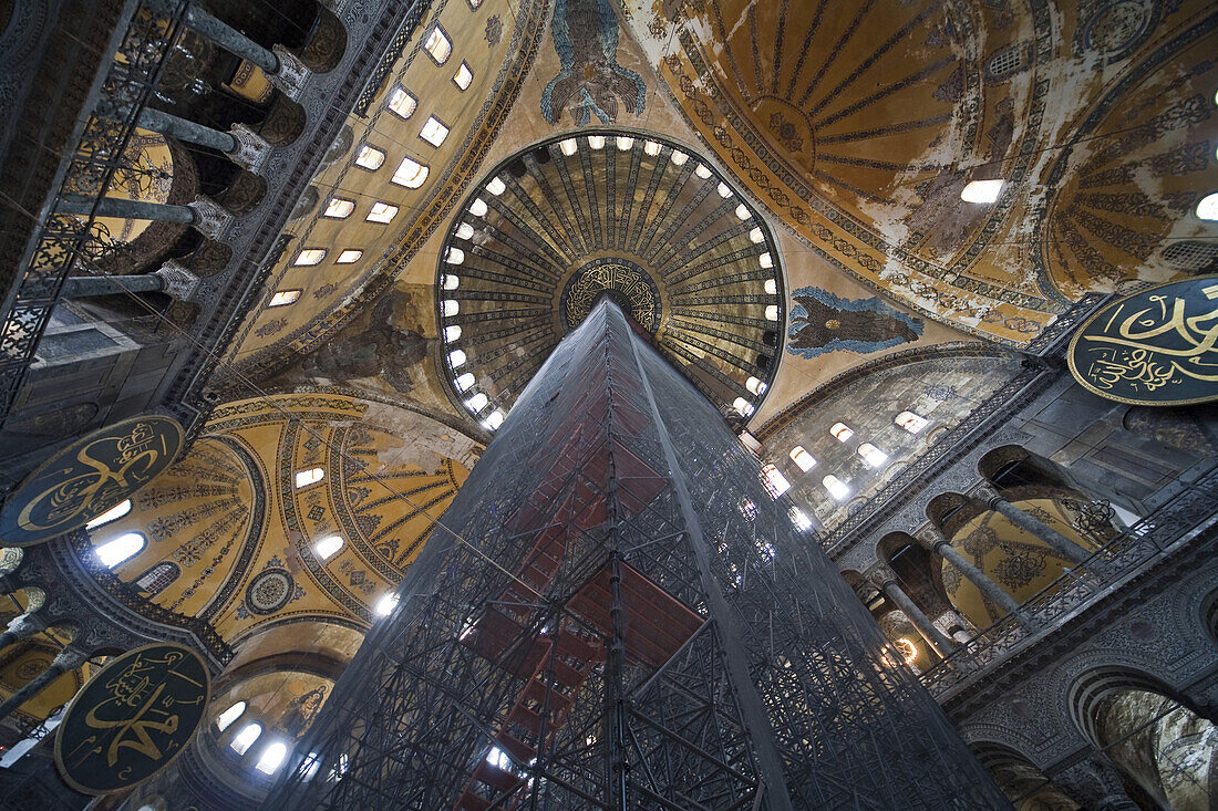 interior view of Hagia Sophia, undergoing restauration, Istanbul, Turkey