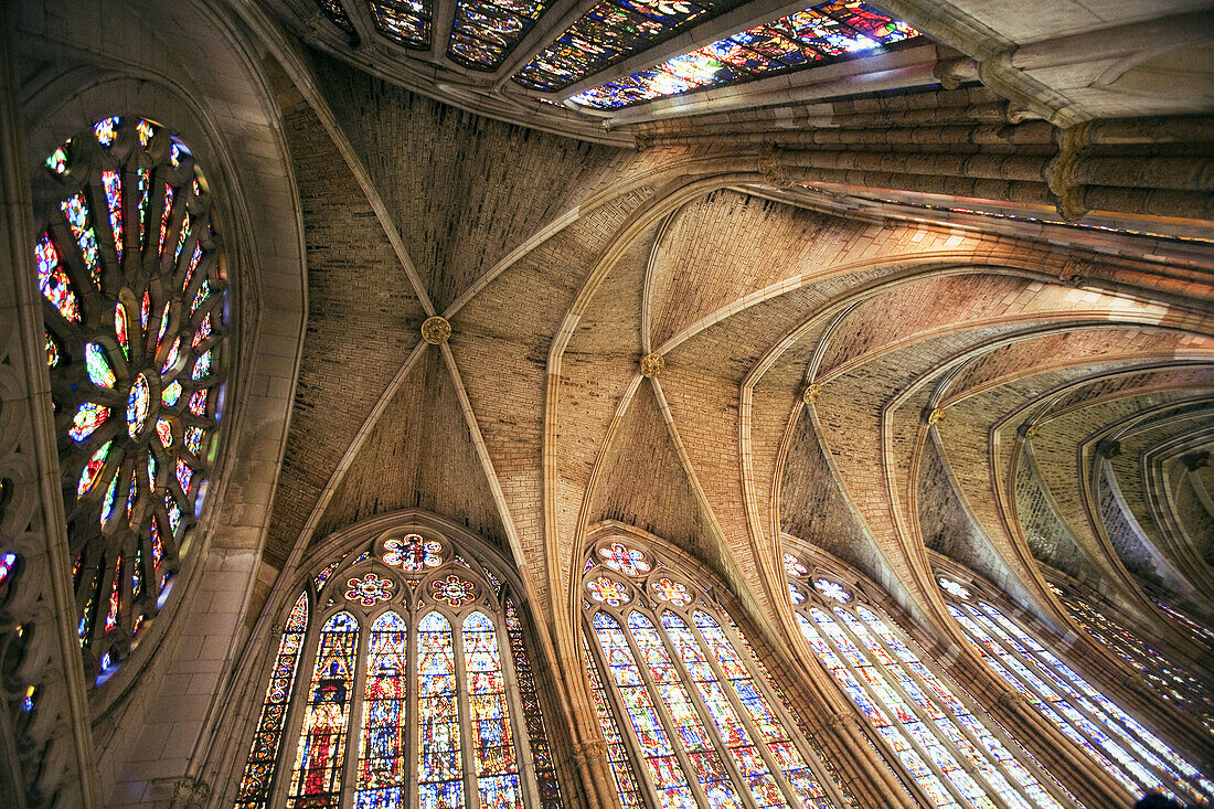 Vault,  main nave of cathedral,  Leon. Castilla-Leon,  Spain