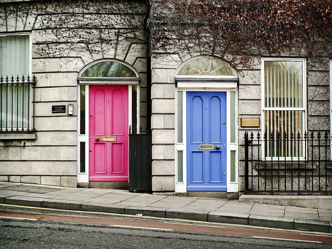 two colourful doors in Dublin City,  Ireland