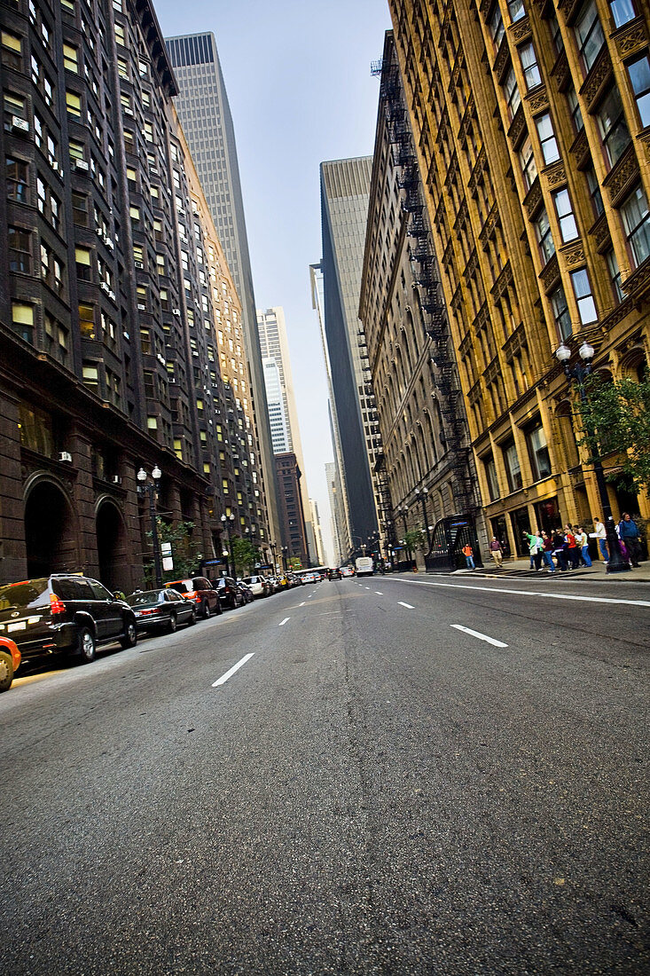 Downtown Chicago,  IL street view,  low angle view