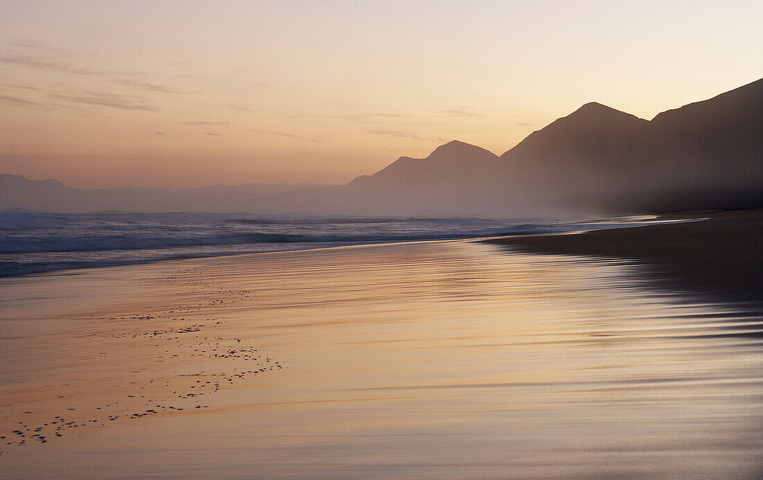 Cofete beach at sunset,  Fuerteventura,  Canary islands,  Spain