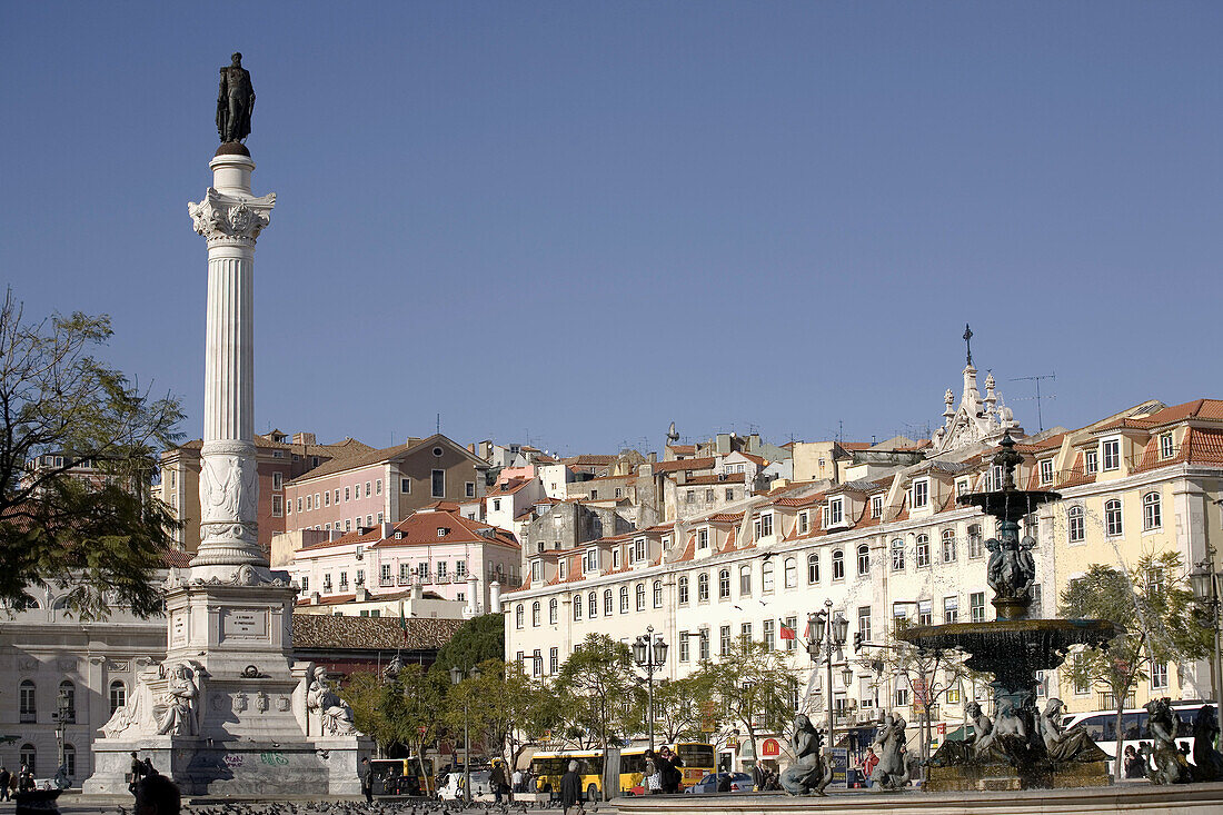 Portugal,  Lisbon,  Rossio Square,  monument of Pedro IV