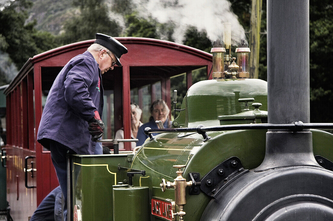 Steam locomotive,  Porthmadog,  Gwynedd,  Wales,  UK