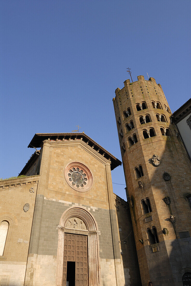 Orvieto Umbria Italy Church of Sant´ Andrea on Piazza della Repubblica 12th C church of Sant´ Andrea on Piazza della Repubblica and the 12 sided campanile