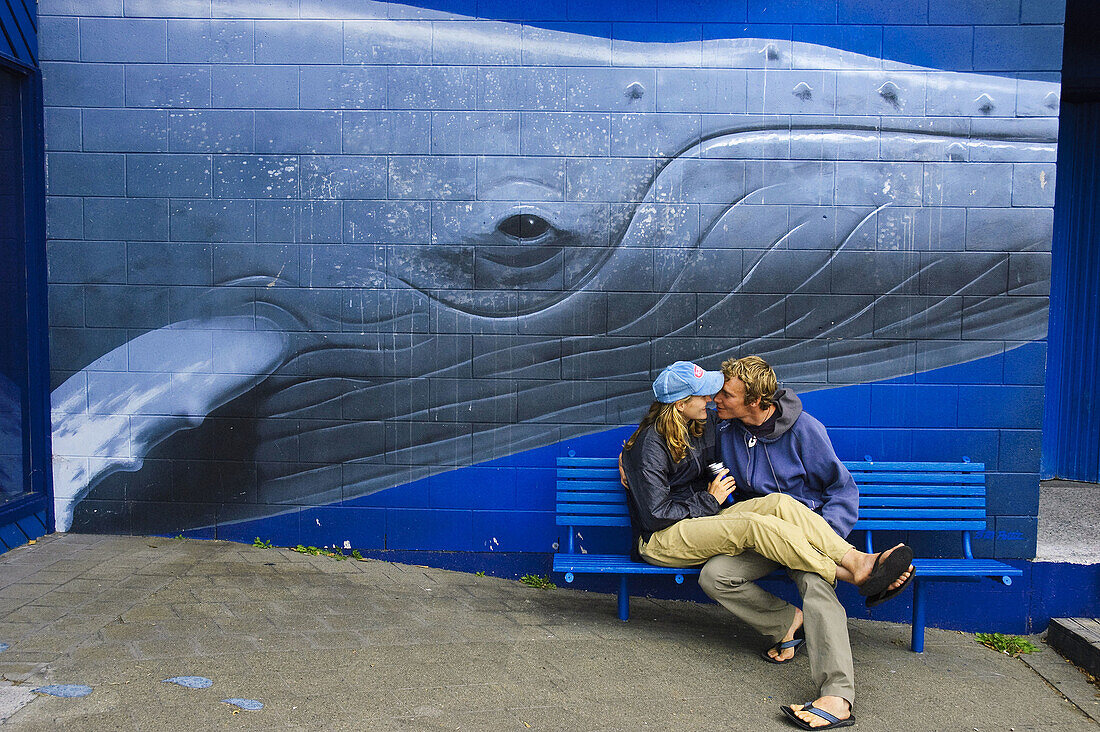 A loving couple and a whale mural Kaikoura,  New Zealand