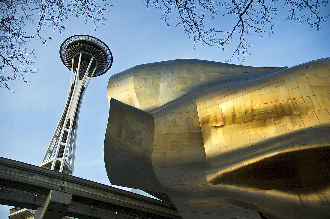 The Seattle space needle and the Experience Music Project building Seattle,  Washington,  United States