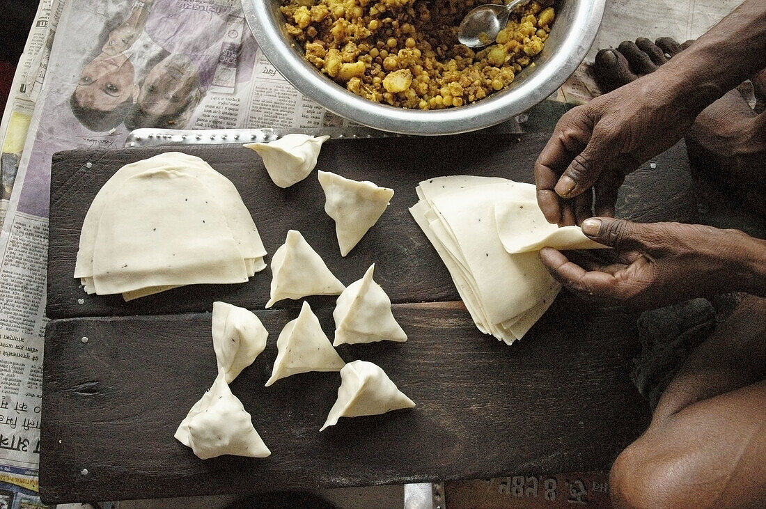 Making samosas  Dumre,  Nepal