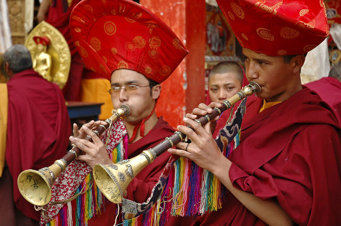 Horn players at a Tibetan festival Lama Yuru,  Ladakh,  India