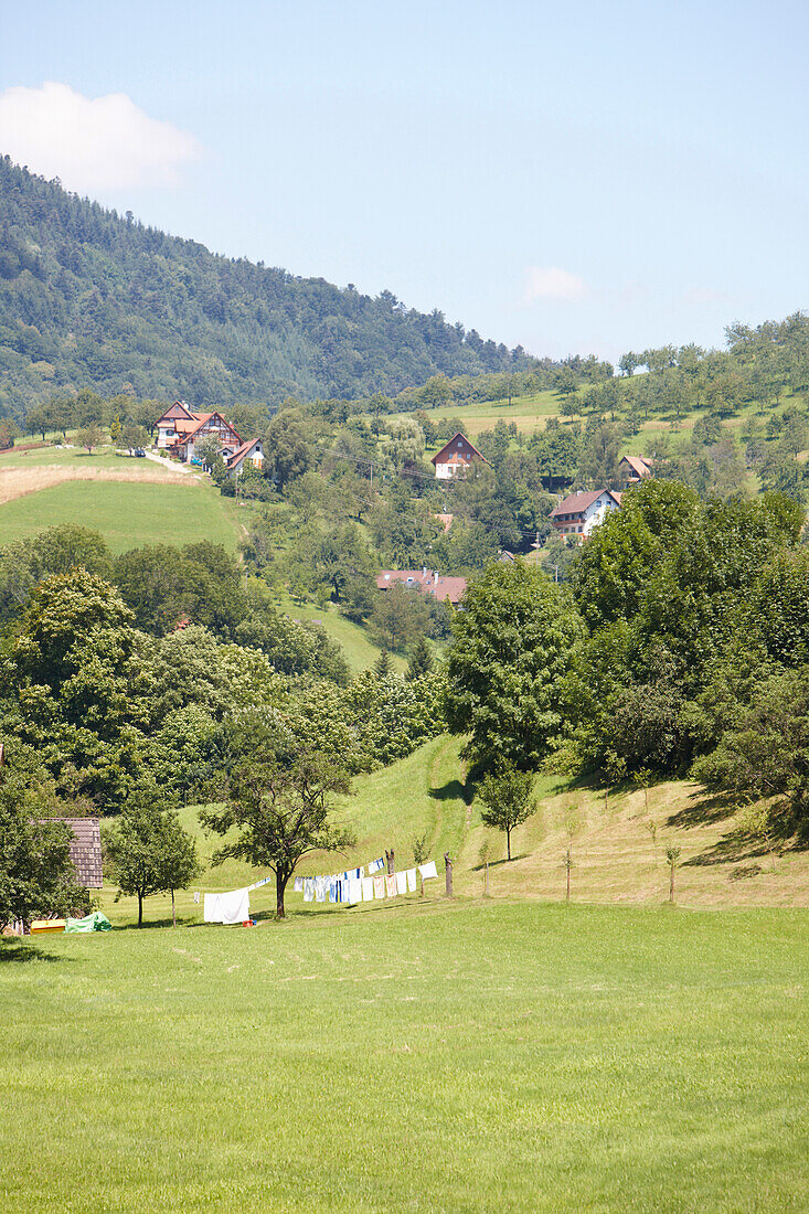 Blick auf ein Dorf im Schwarzwald, Baden-Württemberg, Deutschland