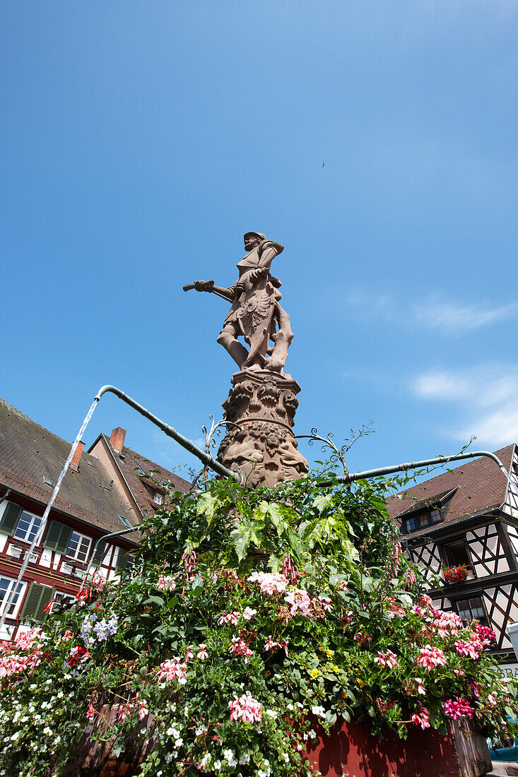 Fountain on marketplace, Gengenbach, Black Forest, Baden-Wuerttemberg, Germany