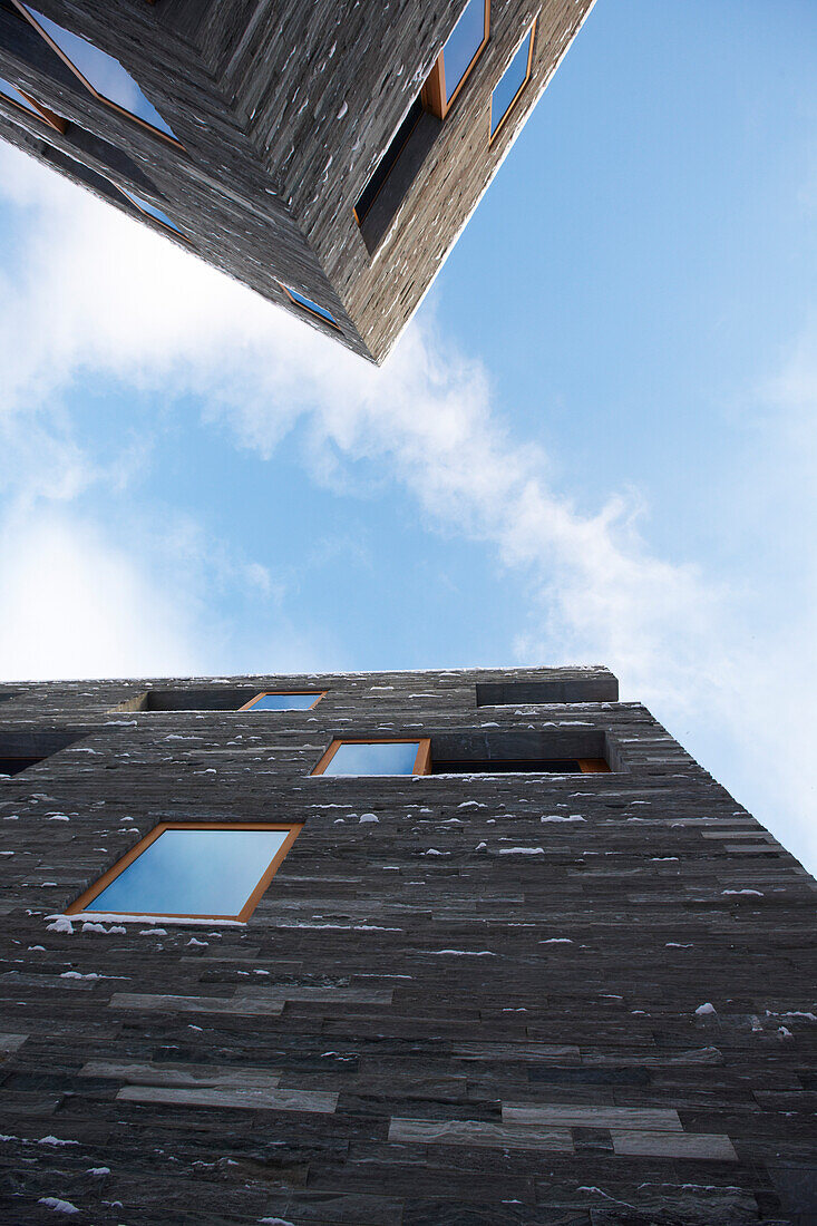 Facade of Rocksresort, Laax, Canton of Grisons, Switzerland