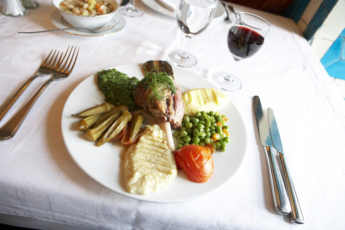 Lamb with different mashed vegetables, Restaurant Pandeli, Istanbul, Turkey