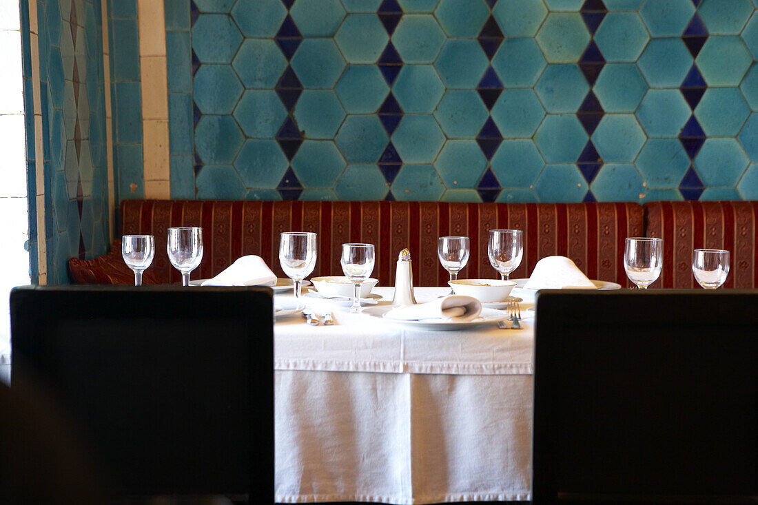 Decoratively set table in Restaurant Pandeli, Istanbul, Turkey