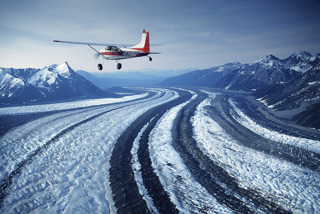 Plane above Kennicott Glacier, Wrangell St.Elias National Park, Alaska, USA, United States of America