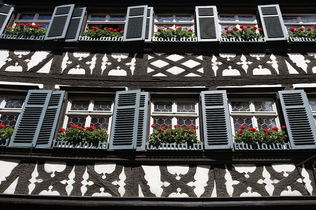 Fassade von einem Fachwerkhaus, Bamberg, Oberfranken, Bayern, Deutschland