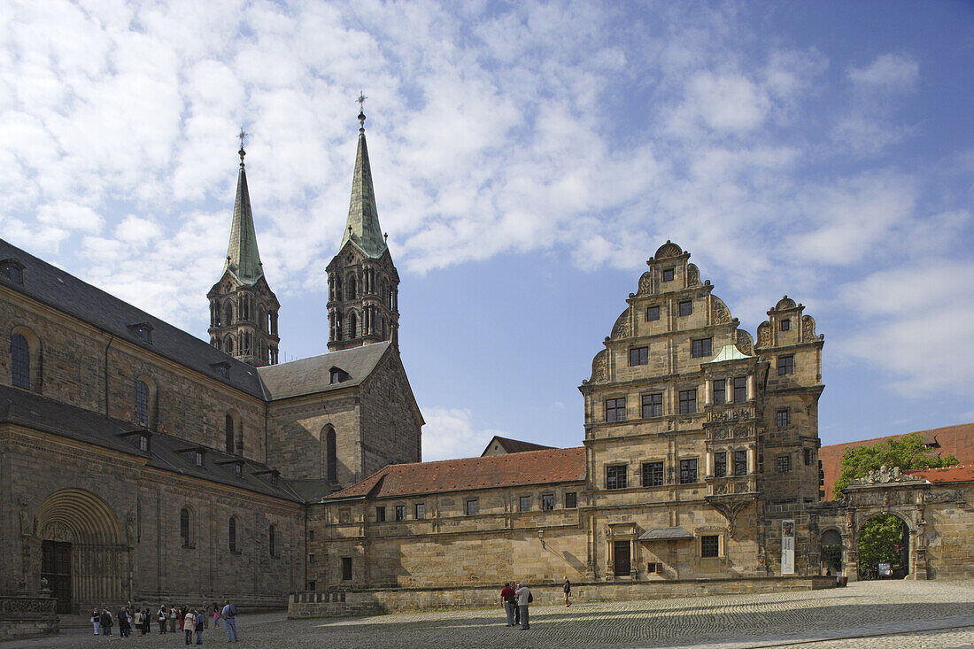 Cathedral, the old court and the Schöne Pforte-gate, Bamberg, Upper Franconia, Bavaria, Germany