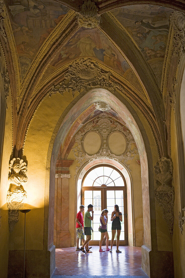 Cloister in the former Cistercian monastery Zlata Koruna, Cesky Krumlov, South Bohemian Region, Czech Republic