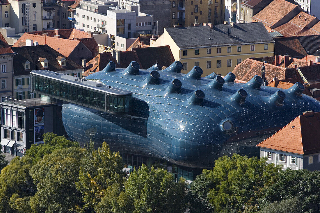 Kunsthaus, bekannt auch als Friendly Alien in Blob-Architektur, von Peter Cook und Colin Fournier gebaut, Museum der zeitgenössischen Kunst, Graz, Steiermark, Österreich