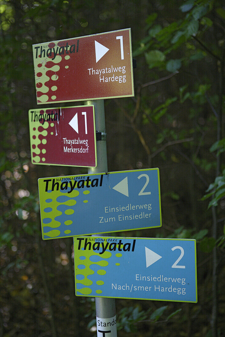 Signs in the national park,Thaya, Lower Austria, Austria
