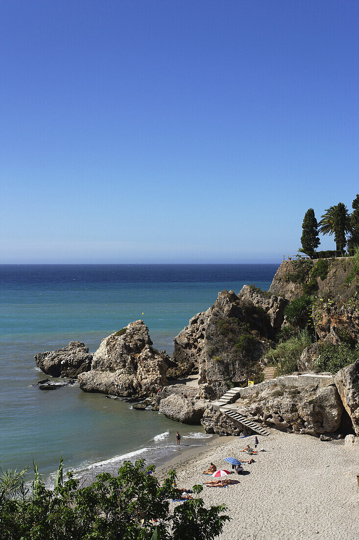 View over Playa Carabeo, Nerja, Andalusia, Spain