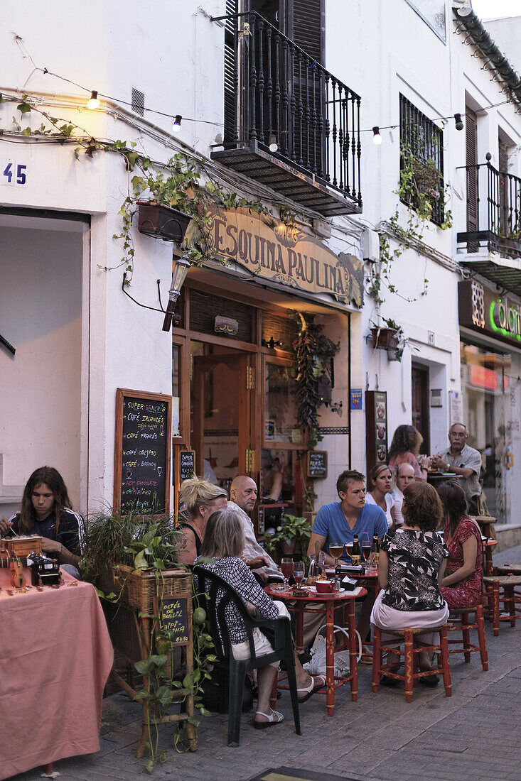 Pavement cafe in Old Town, Nerja, Andalusia, Spain