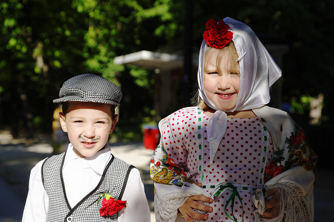 Dressed up children, Fiestas de San Isidro Labrador, Parque del Buen Retiro, Madrid, Spain
