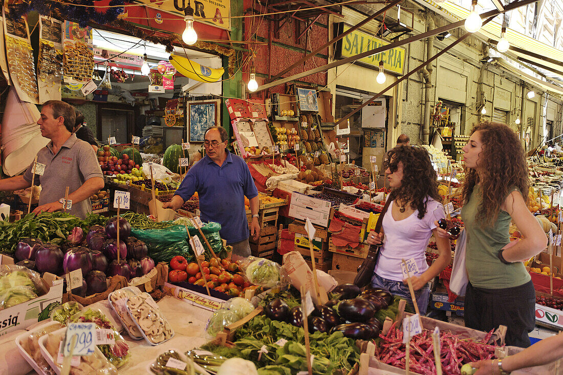 Fruit and vegetable seller, La Vucciria, Palermo, Sicily, Italy