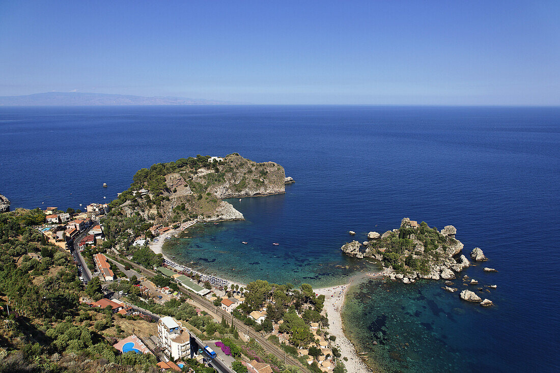 Blick auf die Isola Bella, Taormina, Sizilien, Italien