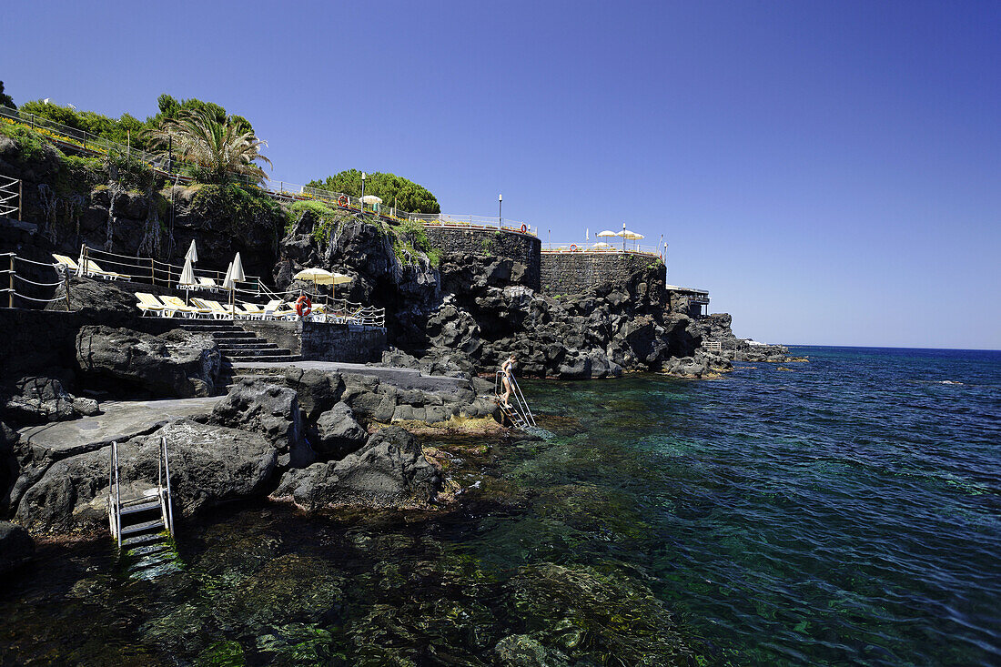 Badestellen, Grand Hotel Baia Verde, Catania, Sizilien, Italien