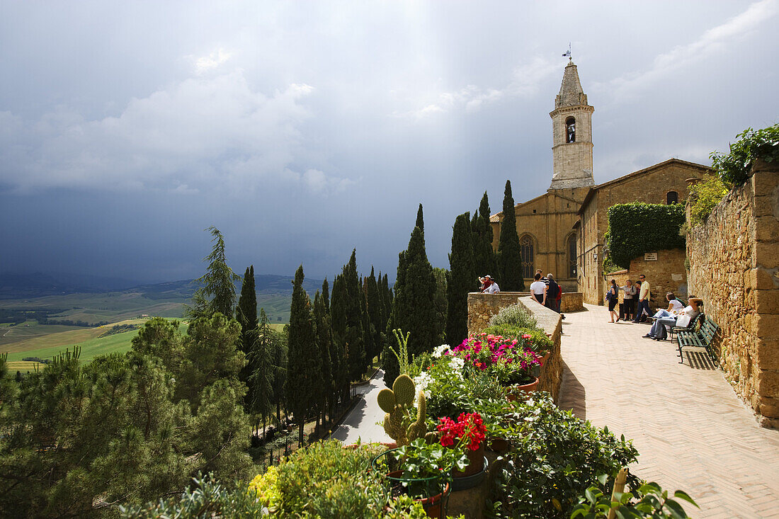 western city wall and the cathedral of Pienza, Tuscany, Italy