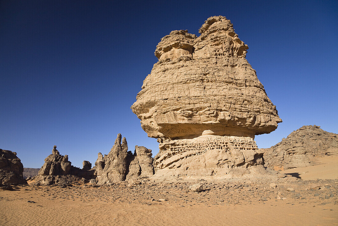 Steinformationen in der libyschen Wüste, Wadi Bahoha, Akakus Gebirge, Libyen, Sahara, Afrika