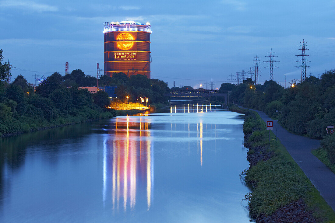 Oberhausen Gasometer at the Rhine-Herne-Canal, Ruhrgebiet, North Rhine-Westphalia, Germany, Europe