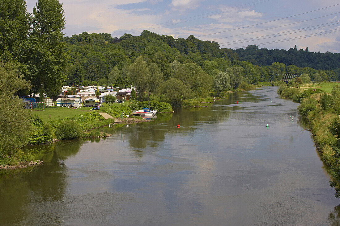 River Ruhr and pastures, Essen-Rellinghausen, North Rhine-Westphalia, Germany