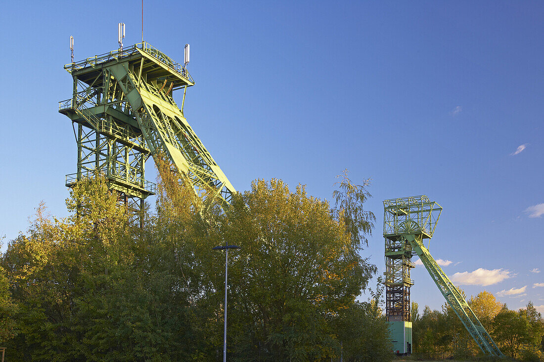 Winding tower of Zweckel colliery, Gladbeck, Ruhrgebiet, North Rhine-Westphalia, Germany, Europe