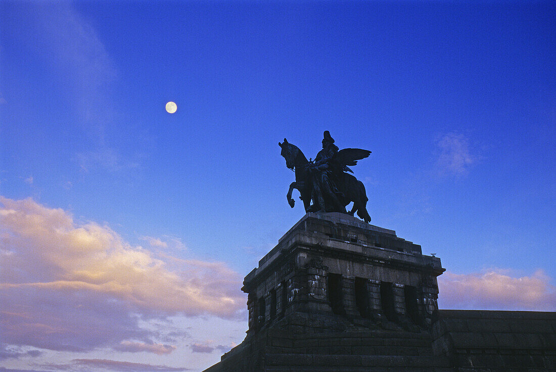 Equestrian statue, Deutsches Eck at the Rhine river, Koblenz, Rhine, Rhineland-Palatinate, Germany