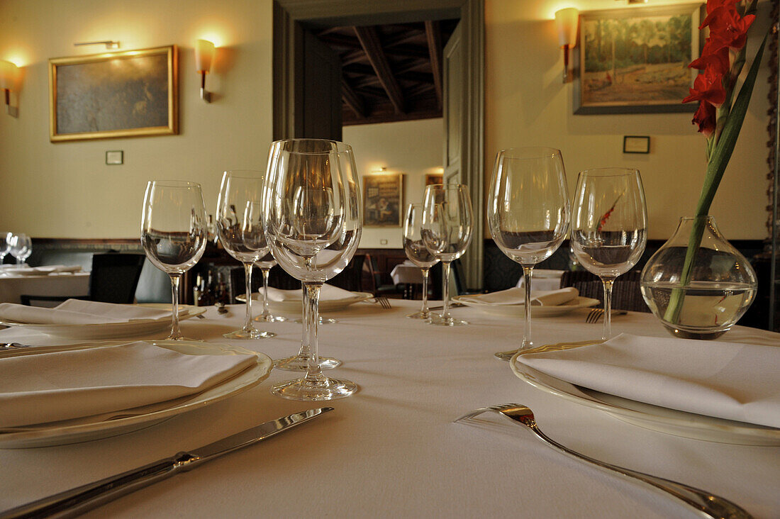 A table is laid at Wentzel restaurant, Krakow, Poland, Europe