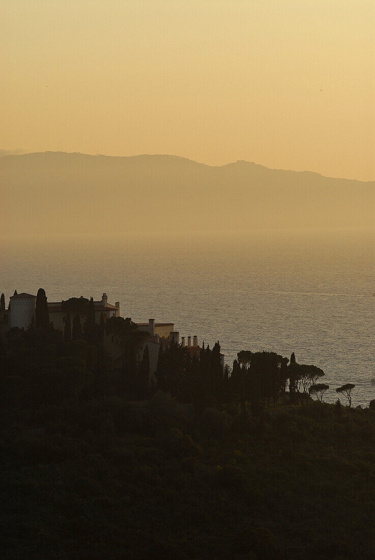 Villa above the sea on  Monte Argentari with Isola del Giglio in the back, Grosseto Region, Tuscany, Italy, Europe