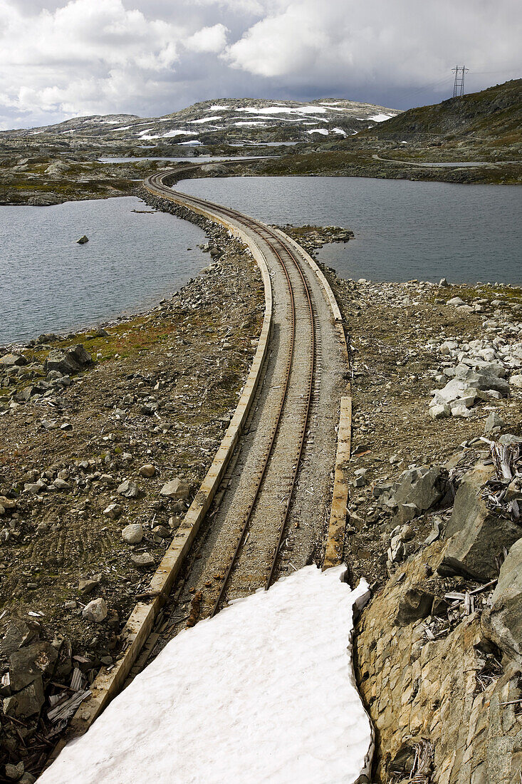View at old rails at the Hardangervidda national park, Hordaland, South of Norway, Scandinavia, Europe