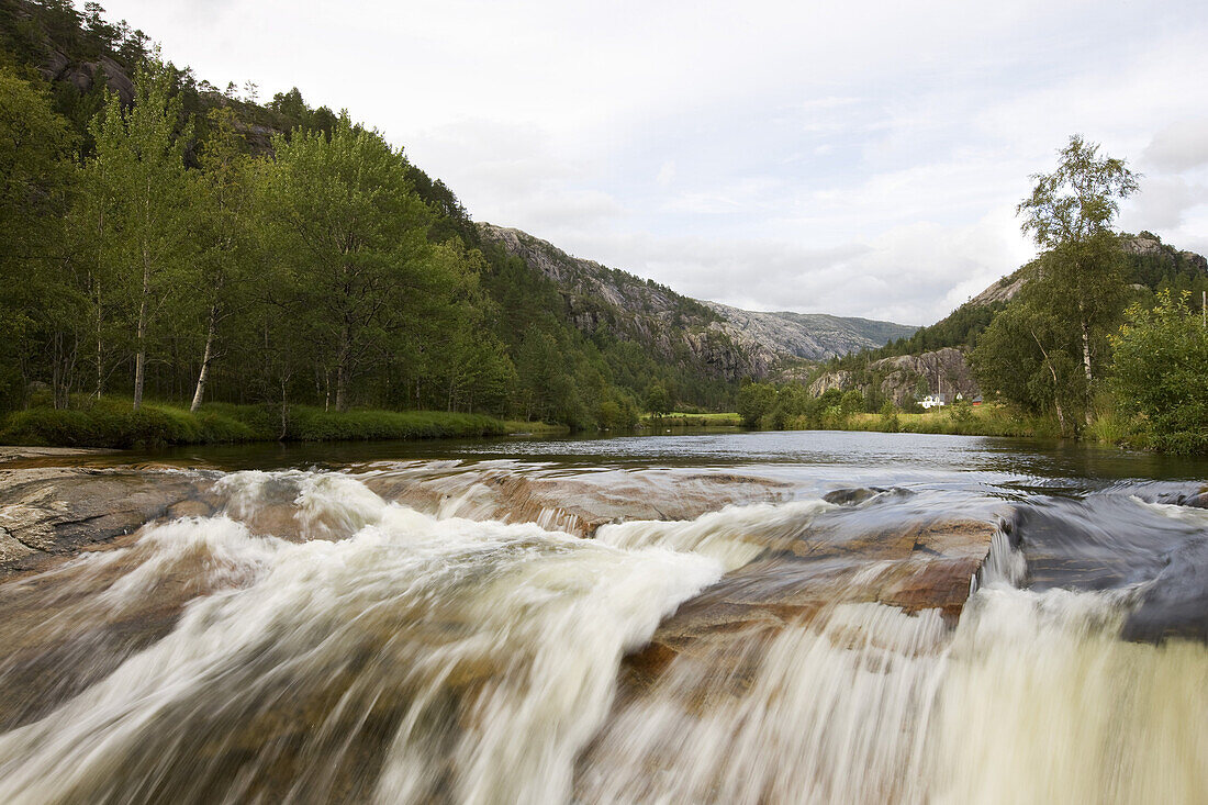 Waterfall and river in the Sordalen, Rullestadjuvet, Hordaland, Norway, Scandinavia, Europe