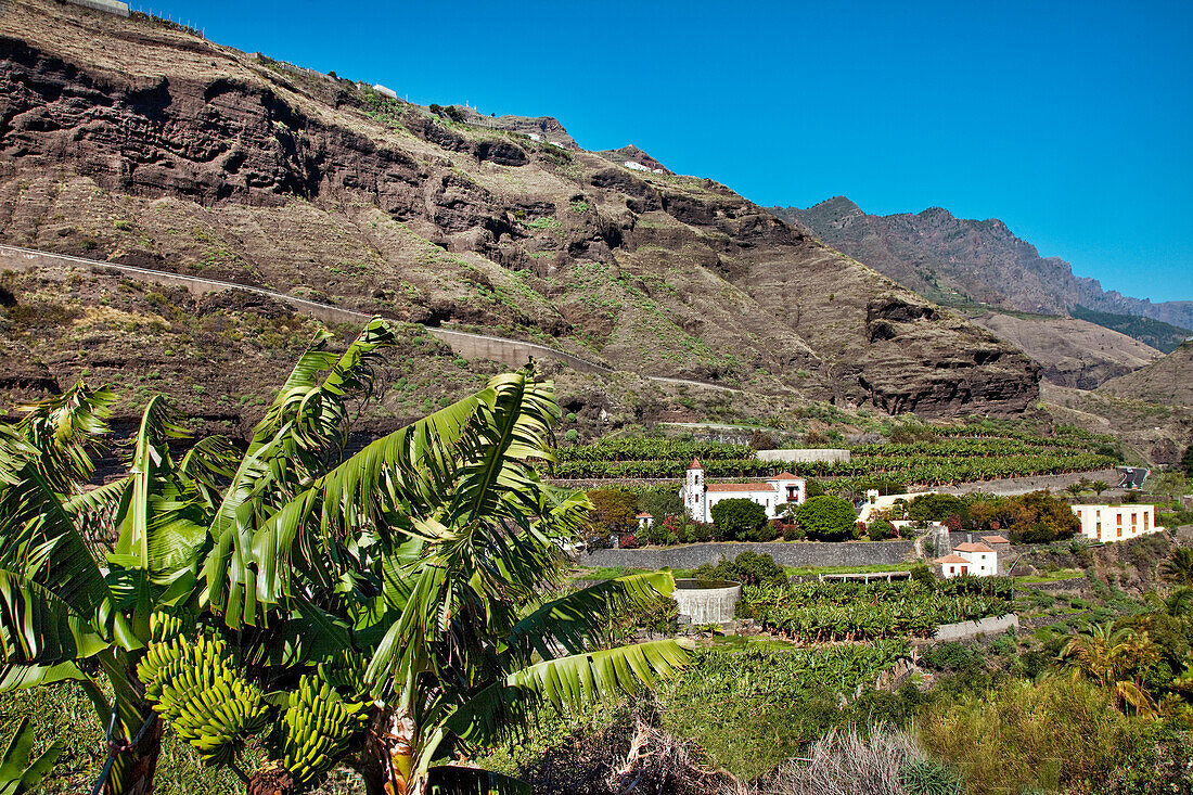 Pilgrimage church Eremita las Angustias under blue sky, La Palma, Canary Islands, Spain, Europe