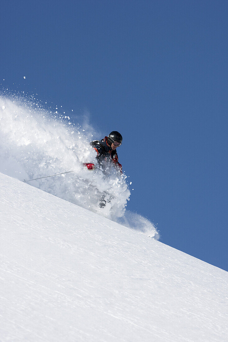 Freerider downhill skiing, Disentis, Surselva, Grisons, Switzerland