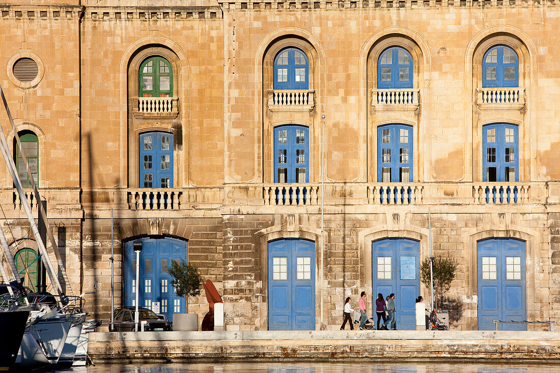 The facade of the maritime museum in the sunlight, Vittoriosa, Grand Harbour, Three Cities, Malta, Europe
