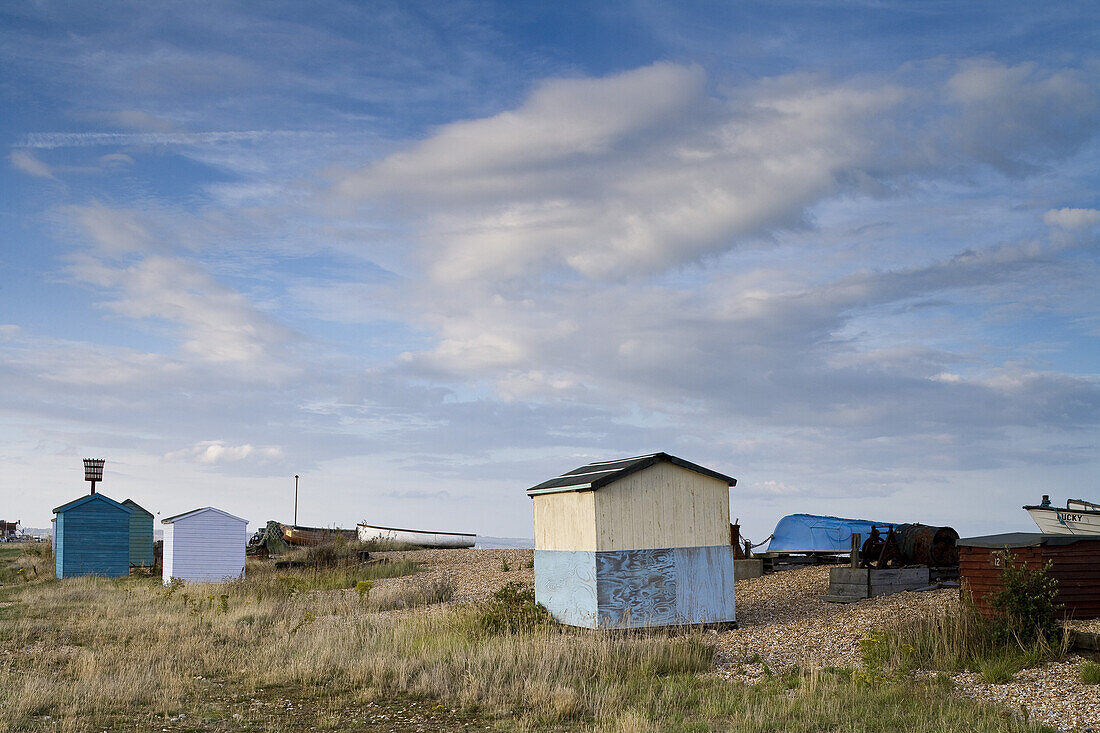 Beach huts in Littlestone on Sea, Kent, England, Great Britain, Europe