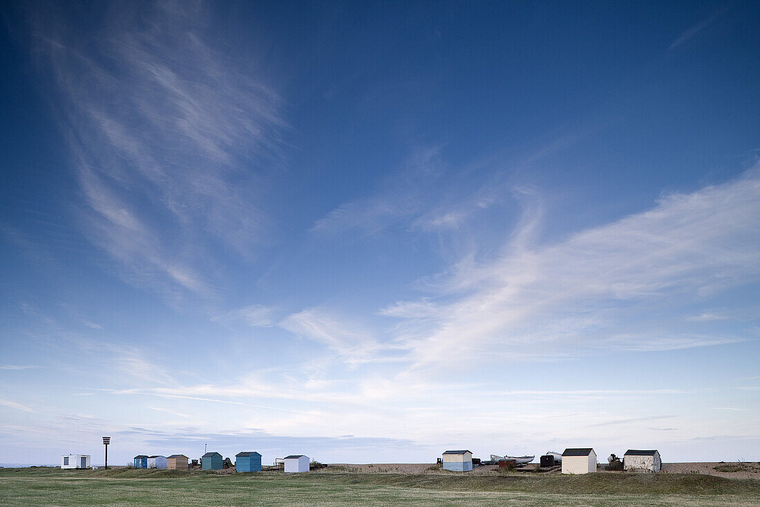 Beach huts in Littlestone on Sea, Kent, England, Great Britain, Europe