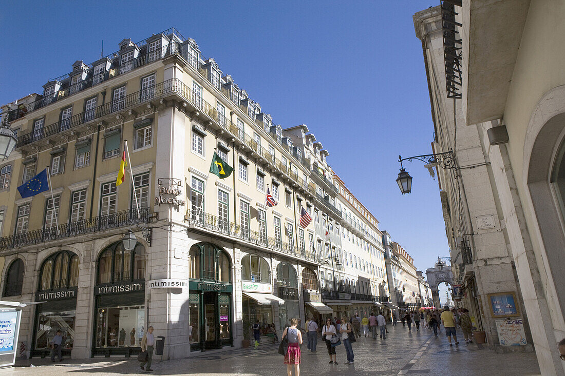 Rua Augusta, shopping street and pedestrian area in Baixa quarter, Lisbon, Portugal