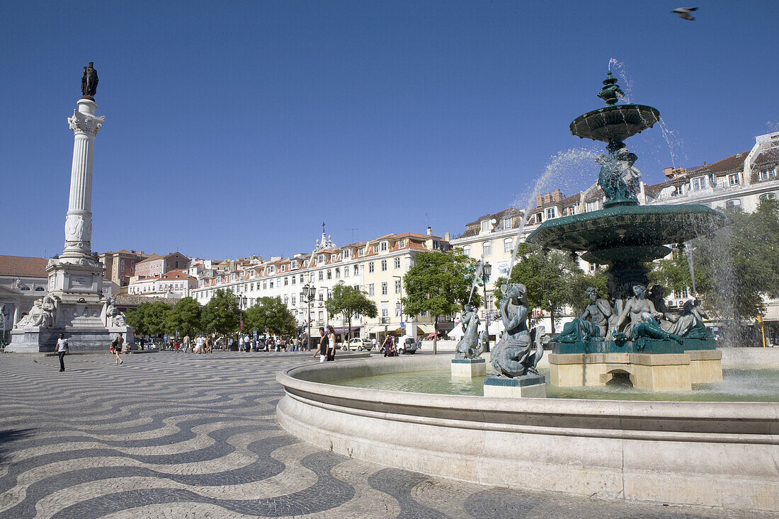 Fountain on Rossio square, Baixa, Lisbon, Portugal
