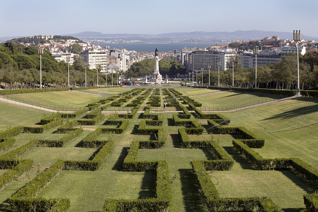 Parque Eduardo VII, Eduardo VII Park with Marquês-de-Pombal Square, Lisbon, Portugal