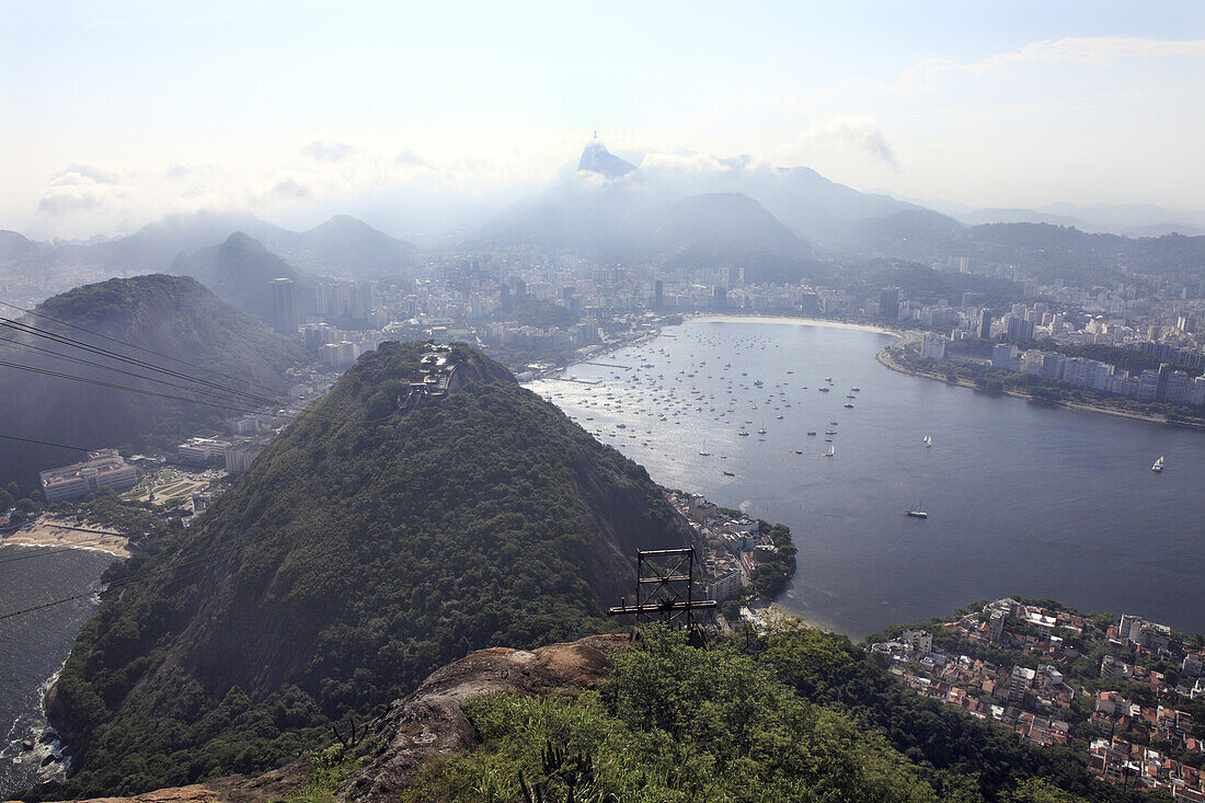 View from the Sugarloaf Mountain towards Rio de Janeiro, Guanabara Bay, Botafogo, Corcovado, Brazil